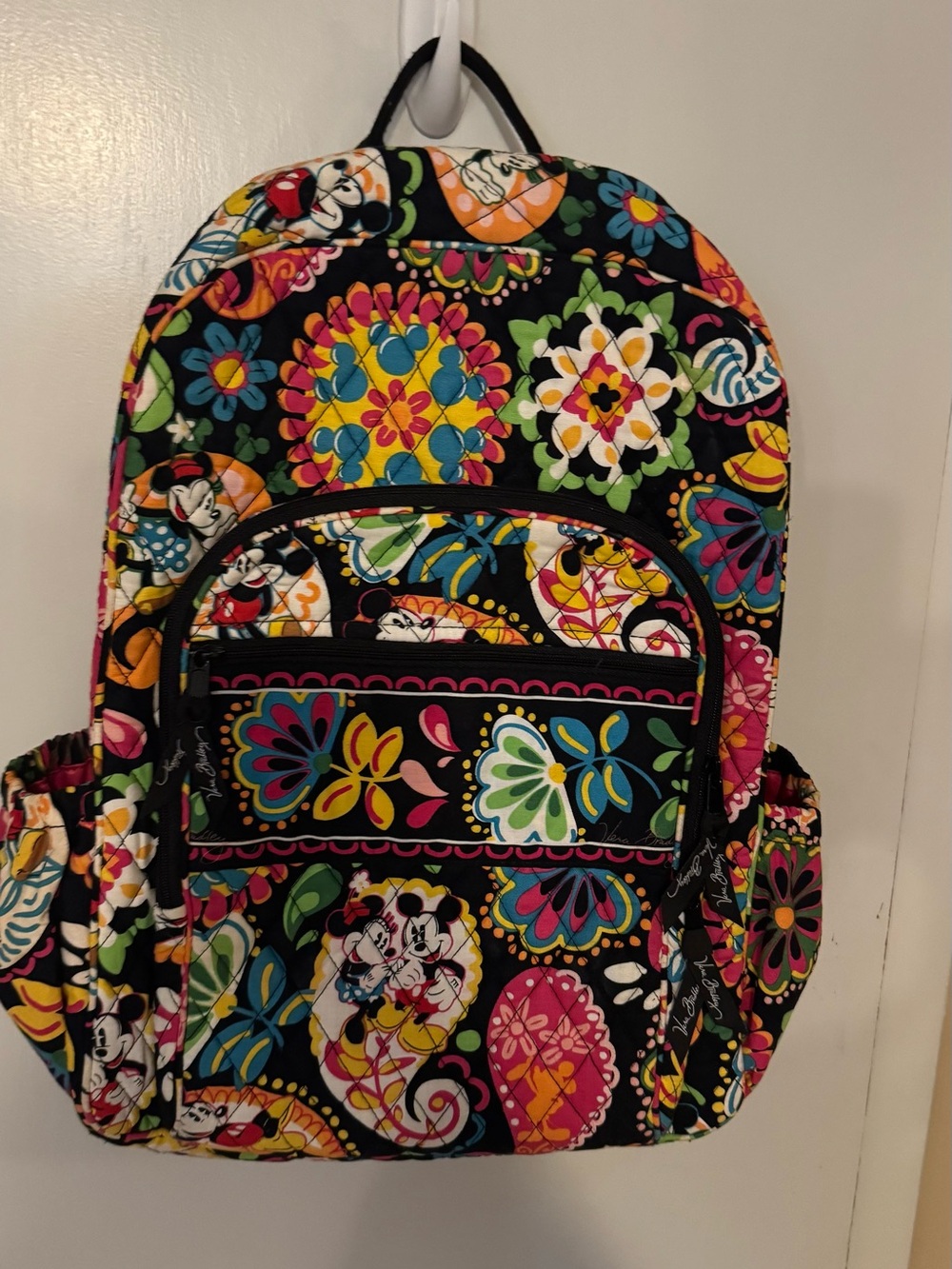 Vera Bradley Disney Black Multi Floral Paisley Backpack with Pink Lining
